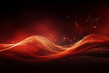Dynamic digital red particle wave with glowing dots and sparkling stars in abstract background