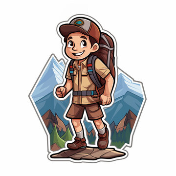 illustration of hiking in the mountains on white background