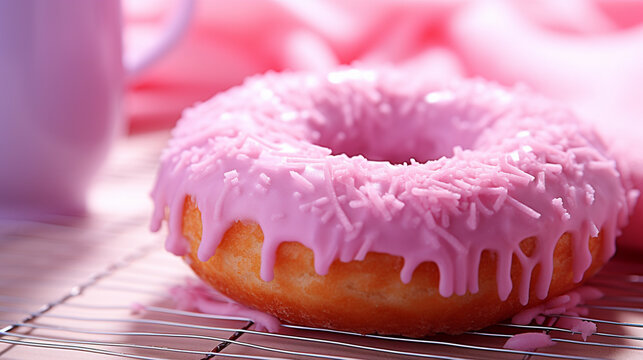 donut with pink frosting HD 8K wallpaper Stock Photographic Image