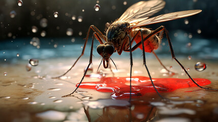 Naklejka premium Mosquito macro close-up shot. Generative AI,