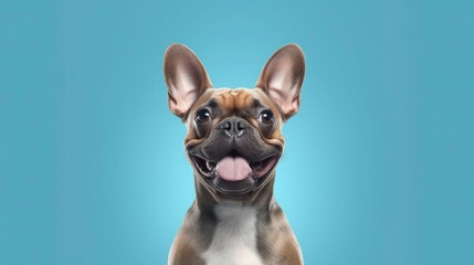 banner of fashion cute dog wearing clothes, isolated on blue background, cute puppy photo, wearing glasses, Generative AI