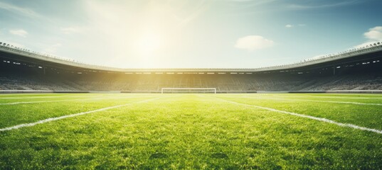 Vibrant and dynamic generative photo showcasing the lush green lawn of a bustling soccer stadium