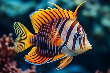 Colorful tropical fish in coral reef for snorkeling and diving in a marine panorama landscape