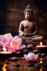 Buddha and lotus flowers feng shui. Generative AI,