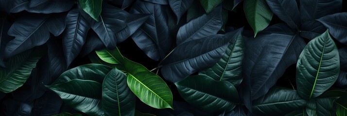 Tropical leaf background with abstract black leaf textures   flat lay, dark nature concept