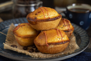 Pasticciotto leccese pastry filled with egg custard cream and sour cherry jam close up