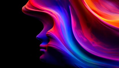 Abstract vibrant colorful background texture with a face silhouette