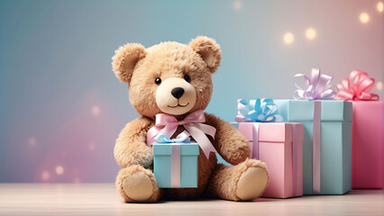 Soft teddy bear with gift box