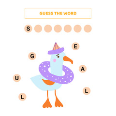 Guess the word. Educational game for kids with cute cartoon seagull.