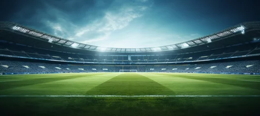 Foto op Plexiglas Vibrant and visually striking generative photo featuring the lush green lawn of a soccer stadium © Ilja
