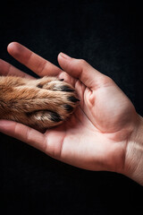 A dog gives a paw to a man. Generative AI,