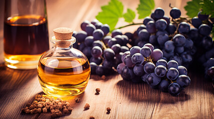 grape seed oil in a bottle. Generative AI, - obrazy, fototapety, plakaty