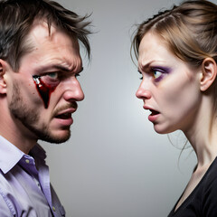 domestic violence victim and evil rapist.domestic violence between man and woman. generative AI - obrazy, fototapety, plakaty