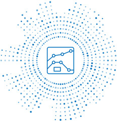 Blue line Graph, schedule, chart, diagram, infographic, pie graph icon isolated on white background. Abstract circle random dots. Vector