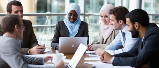 Group of multiethnic business people working together in modern office. Selective focus.