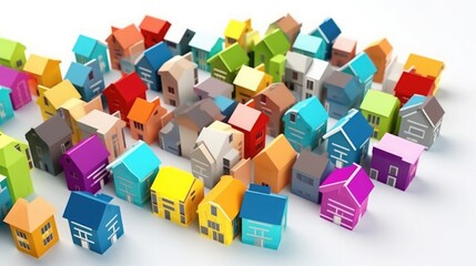 Obraz premium Tiny colorful houses isolated on white background, real estate concept 