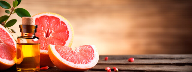 grapefruit essential oil in a bottle. Generative AI, - obrazy, fototapety, plakaty