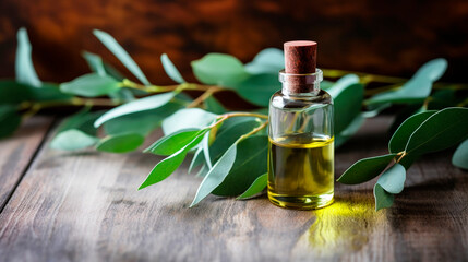 Eucalyptus essential oil in a bottle. Generative AI,