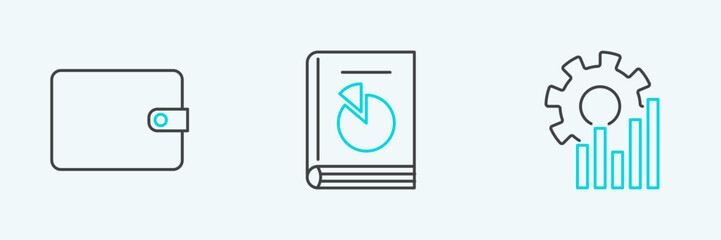 Set line Pie chart infographic, Wallet and User manual icon. Vector