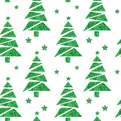 Christmas Green Glitter Trees Doodles, Winter Holiday Design, Gift Tags, planner, scrapbooking Hand Drawn