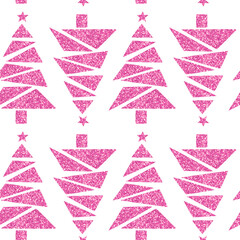 Christmas Pink Glitter Trees Doodles, Winter Holiday Design, Gift Tags, planner, scrapbooking Hand Drawn