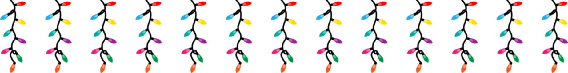 Christmas lights. Colorful garland. Christmas light string. Christmas light bulbs for decoration .Christmas garland seamless border.