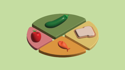 Nutrition Food. Food and health concept. Realistic 3d object cartoon style. Vector colorful illustration.