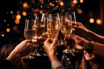 Friends Enjoying the Holiday Spirit by Raising a Toast in Decorative Christmas Glasses