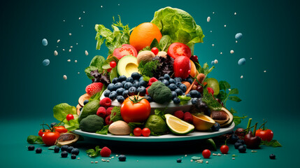 Obraz na płótnie Canvas Lots of different vegetables and fruits. Generative AI,