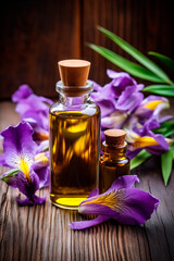 Obraz na płótnie Canvas Iris essential oil in a bottle. Generative AI,