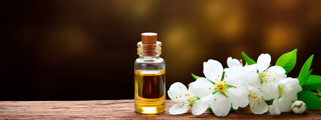 Jasmine essential oil in a bottle. Generative AI,
