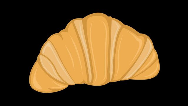 video animation biting and eating a cartoon croissant. On a transparent background with zero alpha channel