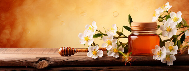 Fototapeta premium Manuka honey in a jar. Generative AI,