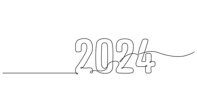 animated continuous single line drawing of year 2024, new year line art animation