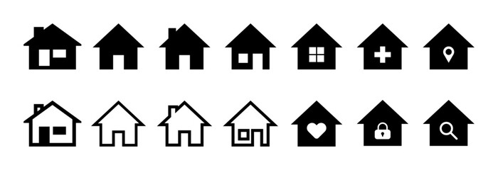 House, home and real estate - vector icons collection. Mortgage and rent signs.