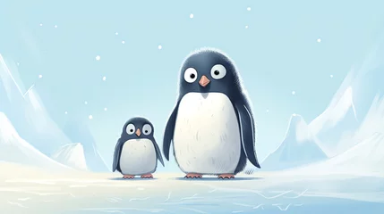 Gordijnen a couple of penguins standing on snow © Doina