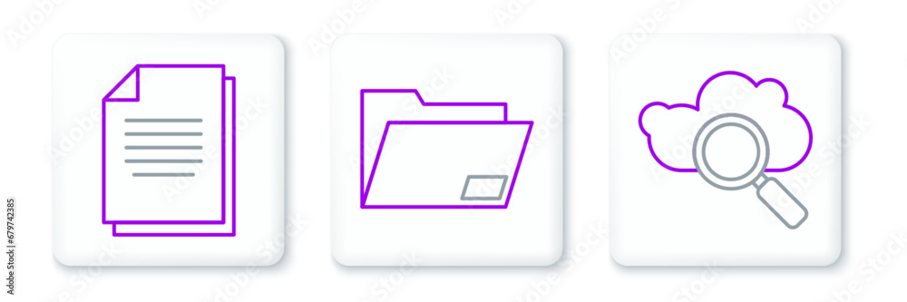Poster set line search cloud computing, document and folder icon. vector