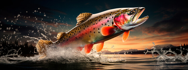 Rainbow trout in the water. Generative AI,