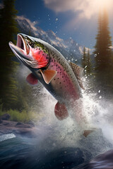 Rainbow trout in the water. Generative AI,