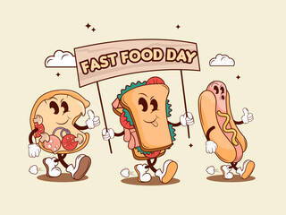fast food day, fast food fast delivery. cartoon illustration of food delivery. fast food delivery.