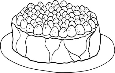 Freehand drawing of strawberry cheese cake.