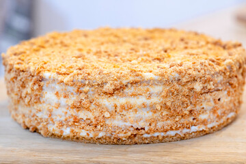 Honey cake. classic honey cake . Whole round cake.