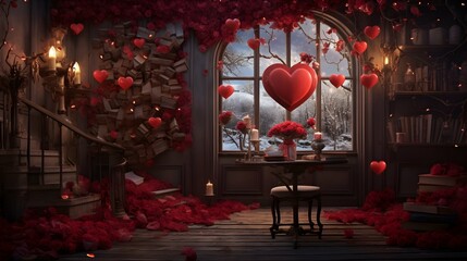 Valentines day background wallpaper, chocolate love, hearts, romantic roses, Generative AI