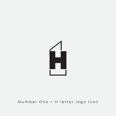 H letter and Number One 1 logo design icon clean and minimal