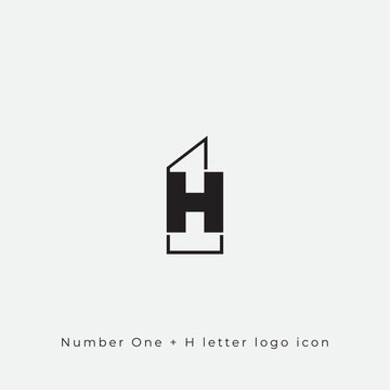 H letter and Number One 1 logo design icon clean and minimal