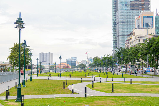 The View of Bach Dang Wharf Park on Ton Duc Thang Street in District 1, Ho Chi Minh City.