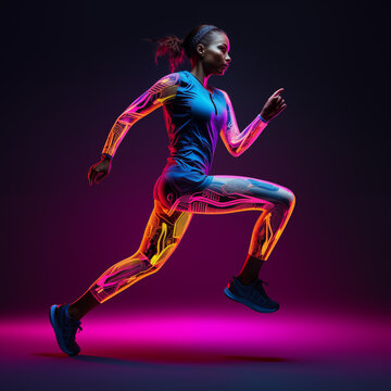 Running woman, healthy runner, scientific illustration, modern sports