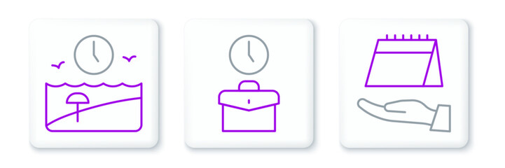 Set line Calendar, Vacation time and Work icon. Vector
