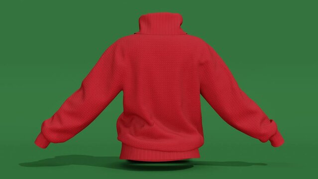 Knitted red Christmas sweater with snowflake. Abstract loop animation