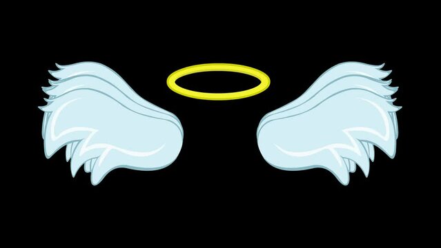 video animation halo and moving wings of an angel, on a transparent background with zero alpha channel